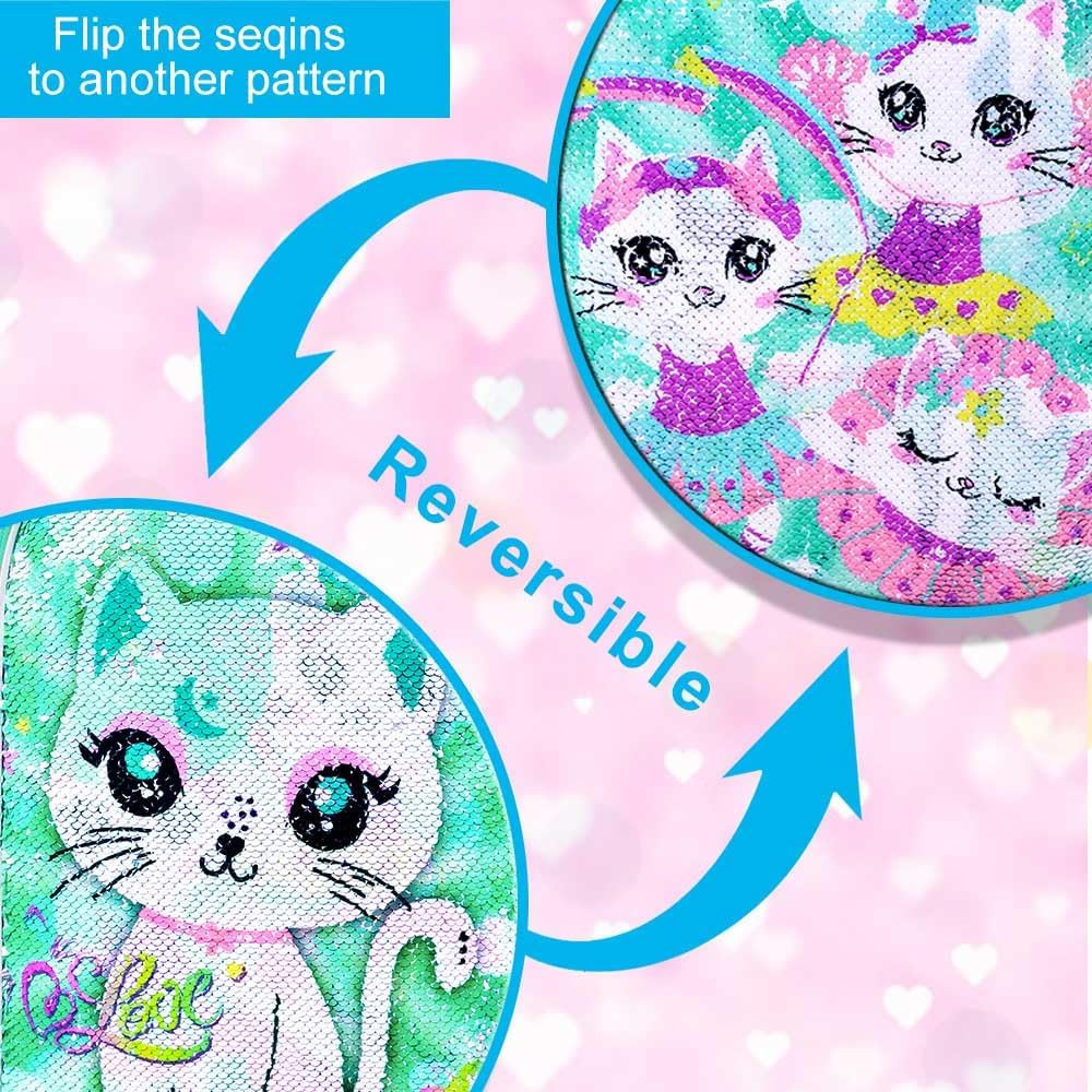 UFNDC 3PCS Backpack for Girls with Lunch Box,16”Kids Sequin Bookbag with Lunch Box, School Bag for Elementary Toddler