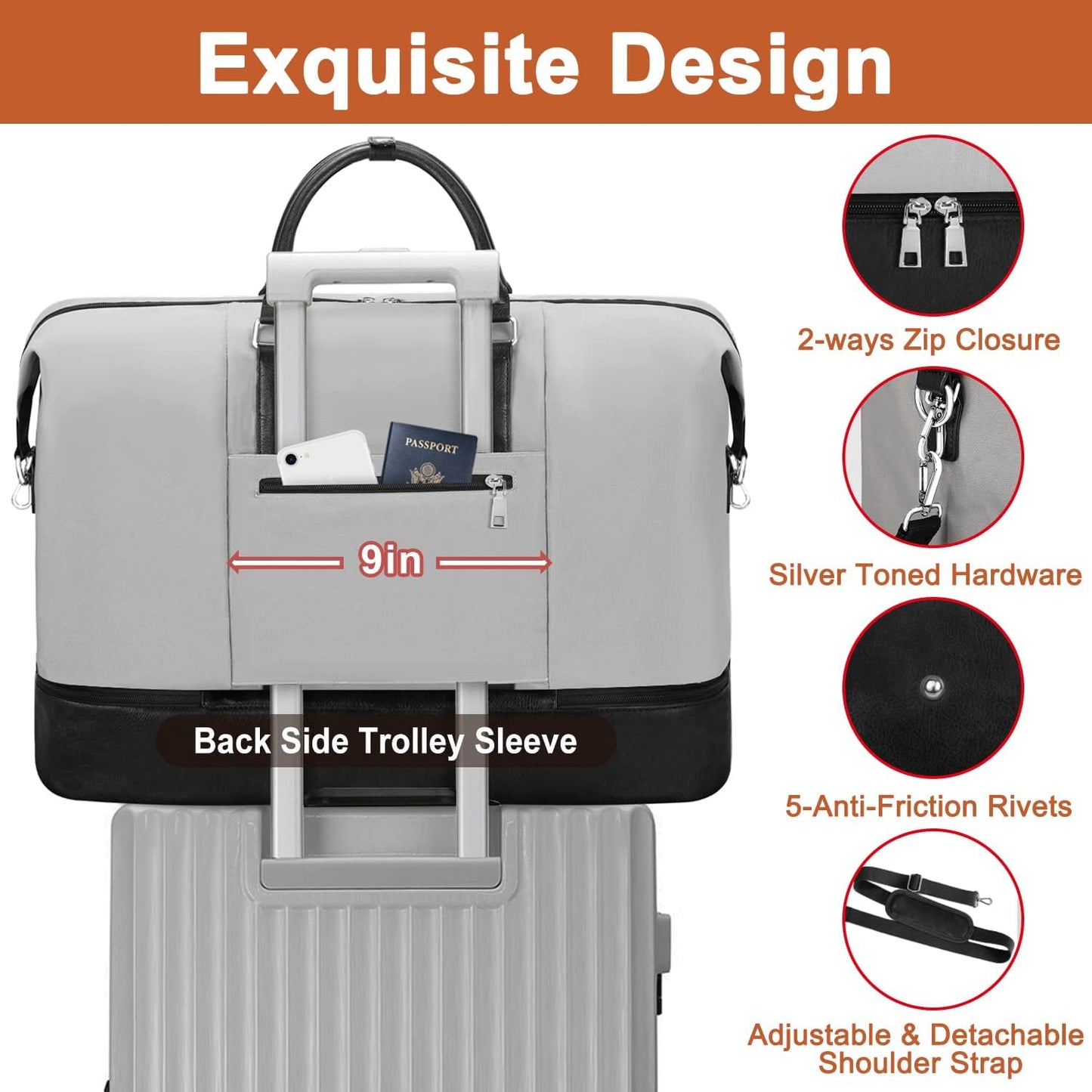 Travel Weekender Bag for Women, Overnight Bag with Shoe Compartment Oversized Travel Duffel Bag