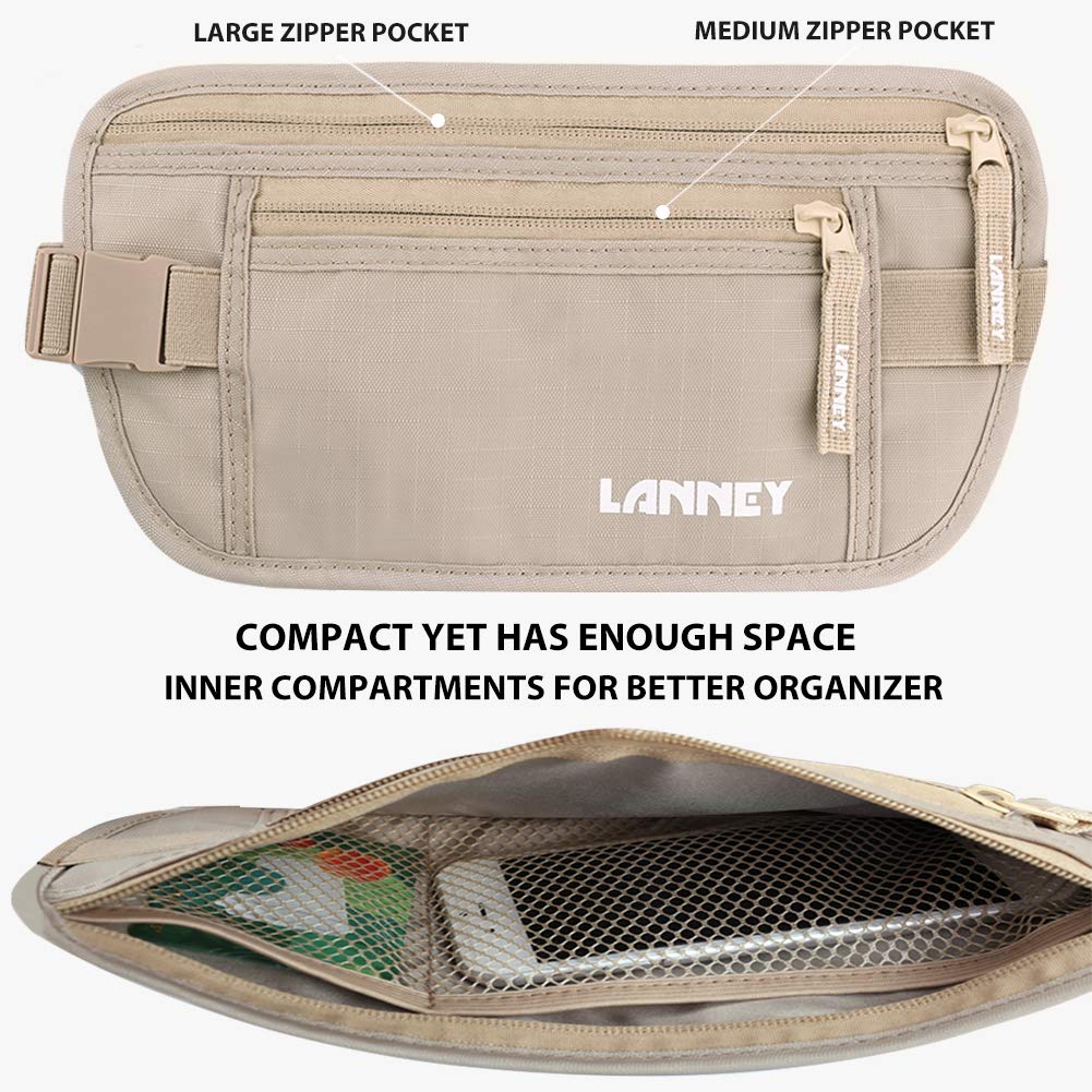 Money Belt for Travel, Slim RFID Blocking Women and Men Hidden Travel Pouch Under Clothes, Passport