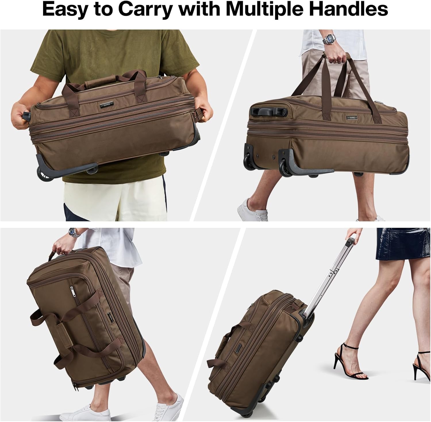 Hanke Expandable Carry On Luggage Suitcases with Wheels Foldable Duffle Bag for Travel Carry On