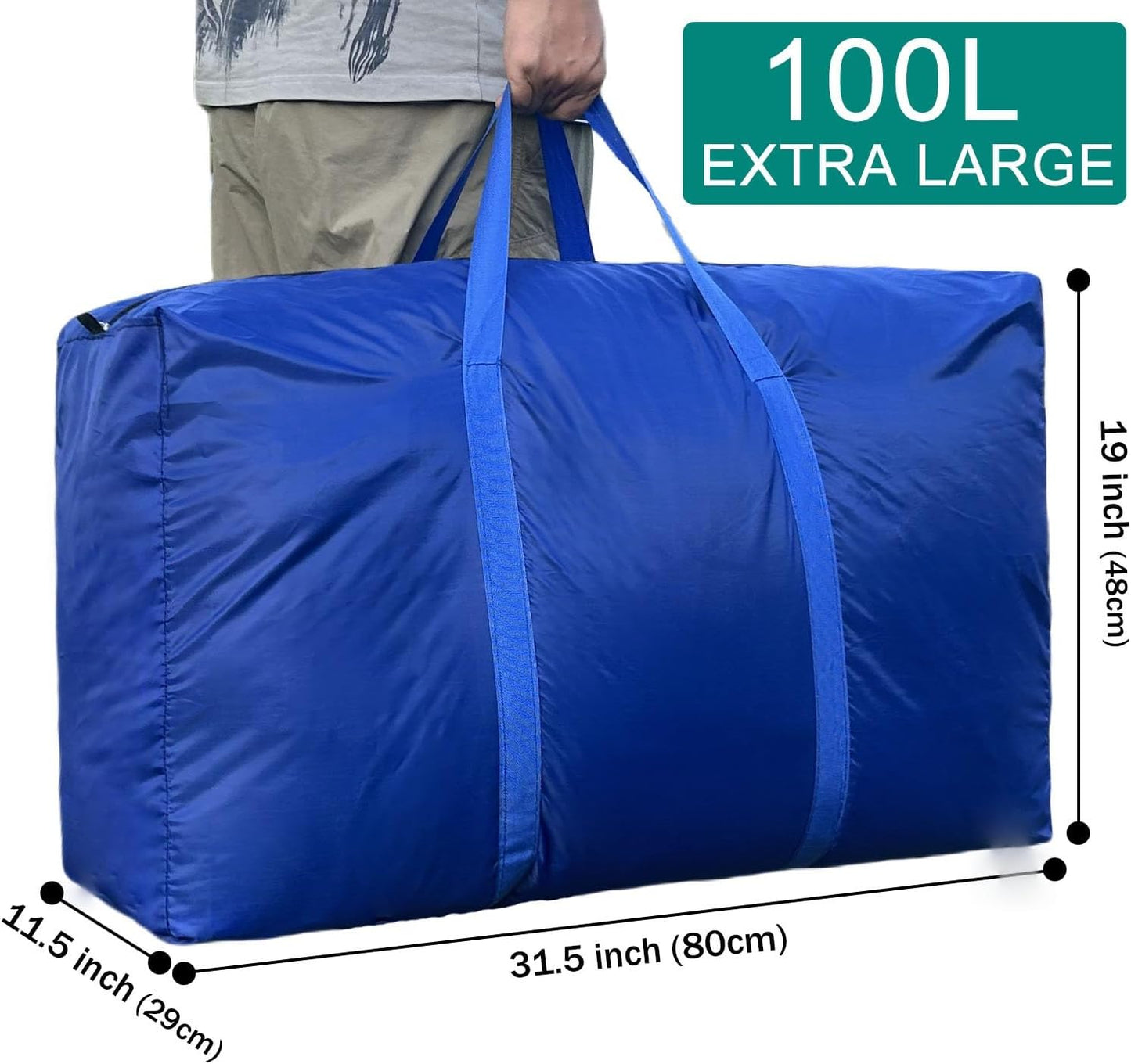 100L Extra Large Storage Bags, Big Moving Bags with Strong Zippers & Carrying Handles, Packing Bags for Moving, Storage, Travel and Camping, Storage Totes For Space Saving (Blue, 2 Pack)