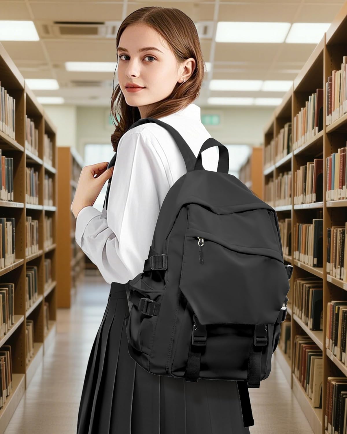 Black Travel Laptop Backpack For Women Small Computer Work Backpack For Men Lightweight College Teacher Backpacks For Women Causal Daypack Backpacks