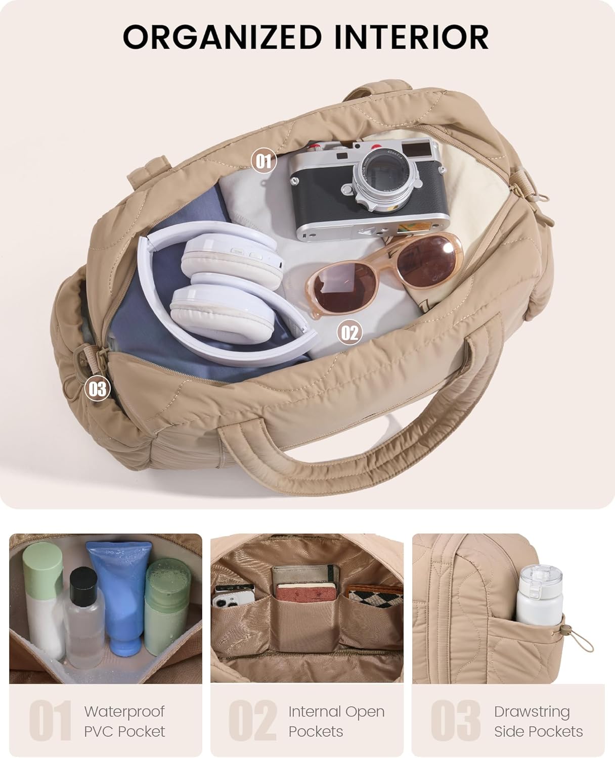LOVEVOOK Gym Bag for Women, Puffer Travel Duffle Bag with Wet Pocket, Lightweight Carry On Bag