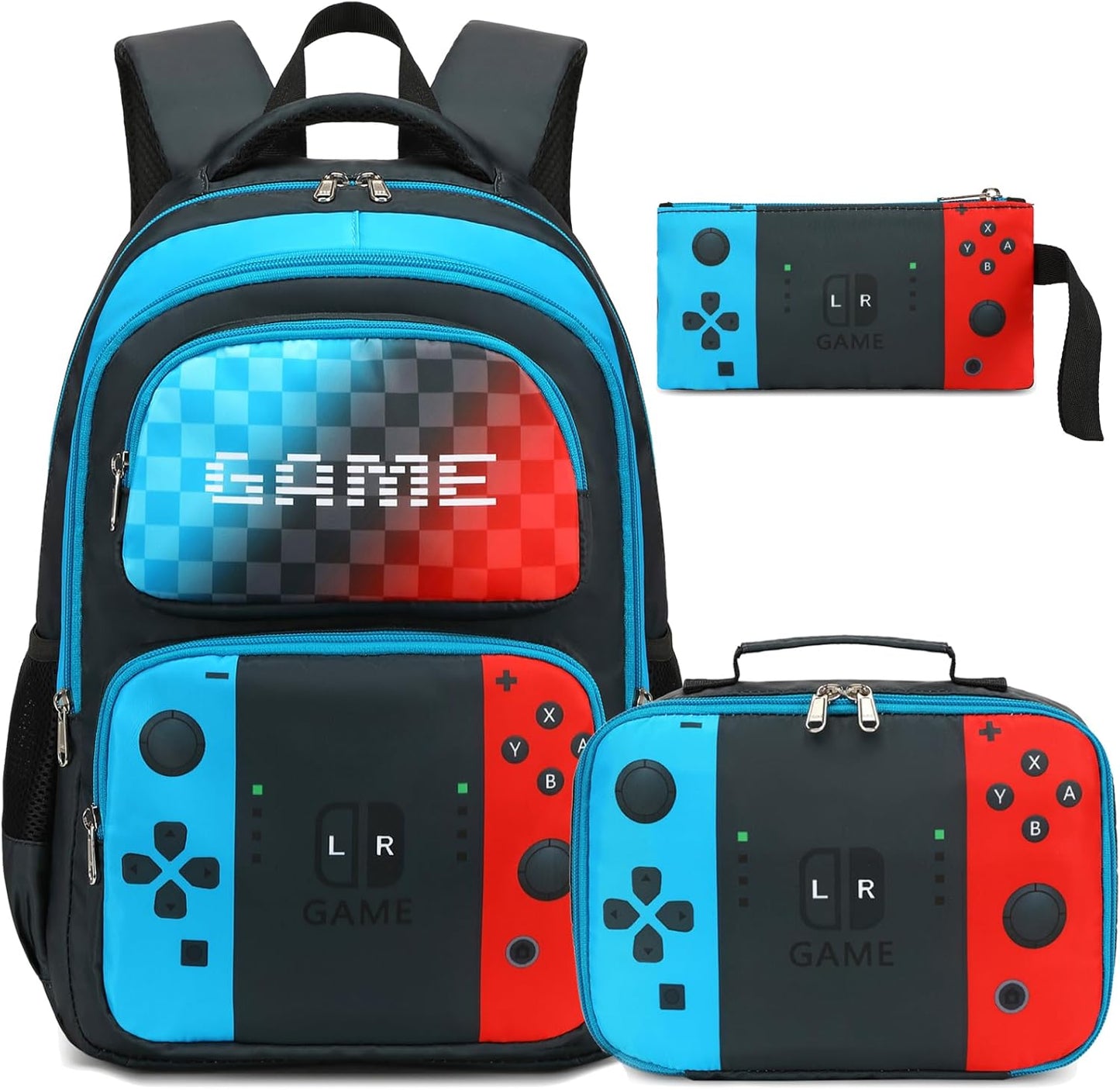 Octsky School Backpack Boys Game Bookbag for Kids Children Elementary School Backpack with Lunch Box, Blue