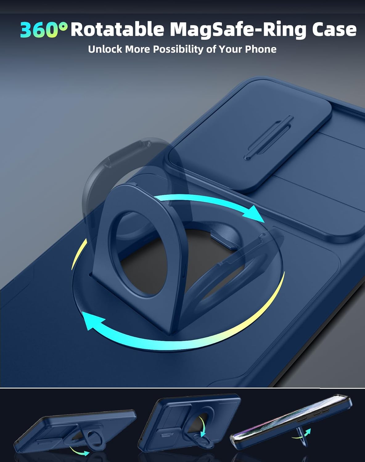 for Samsung Galaxy S22 Case Magnetic Compatible with MagSafe Wireless Charging,with Screen Protector,Built-in Kickstand Ring+Camera Cover Anti-Scratch Shockproof Heavy Duty Protection Blue