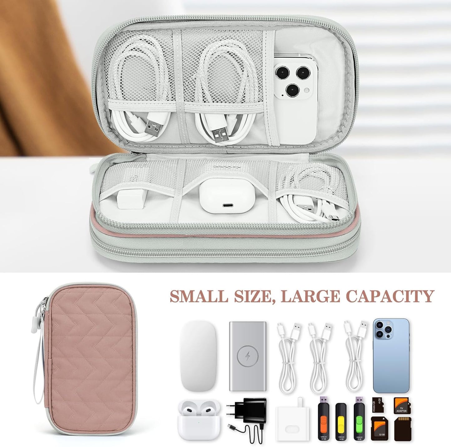 FYY Travel Cable Organizer Bag Pouch Electronic Accessories Carry Case Portable Waterproof Double
