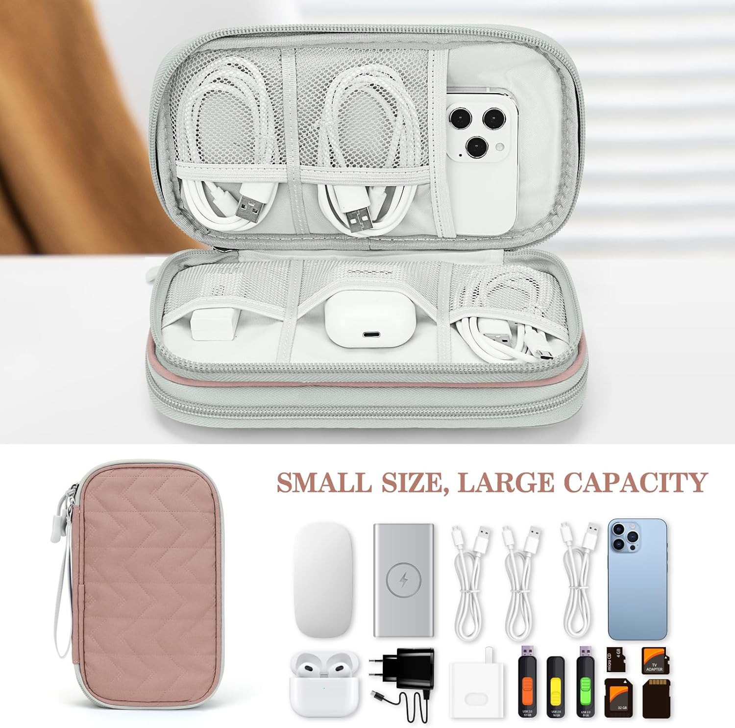 FYY Travel Cable Organizer Bag Pouch Electronic Accessories Carry Case Portable Waterproof Double