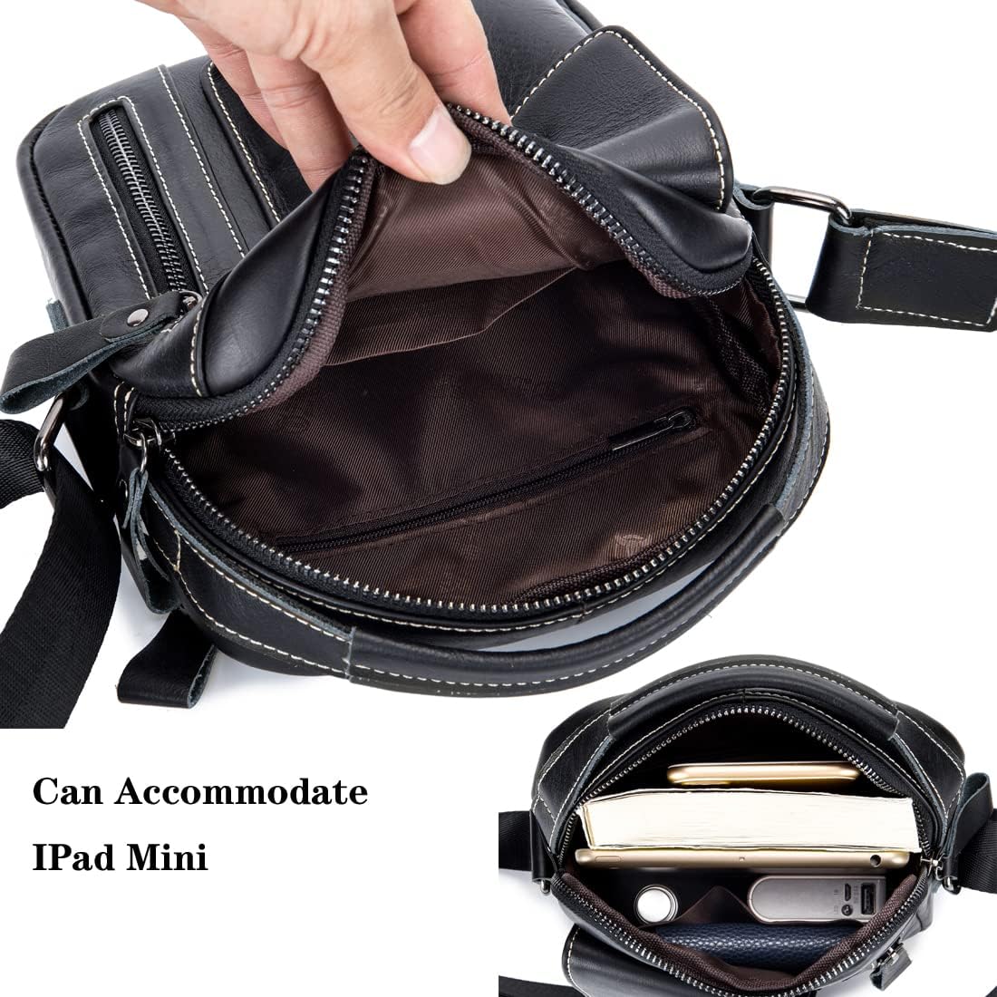 KPYWZER Genuine Leather Shoulder Bag Small Men Messenger Pack Handbag Sling Crossbody Bag Man Purse