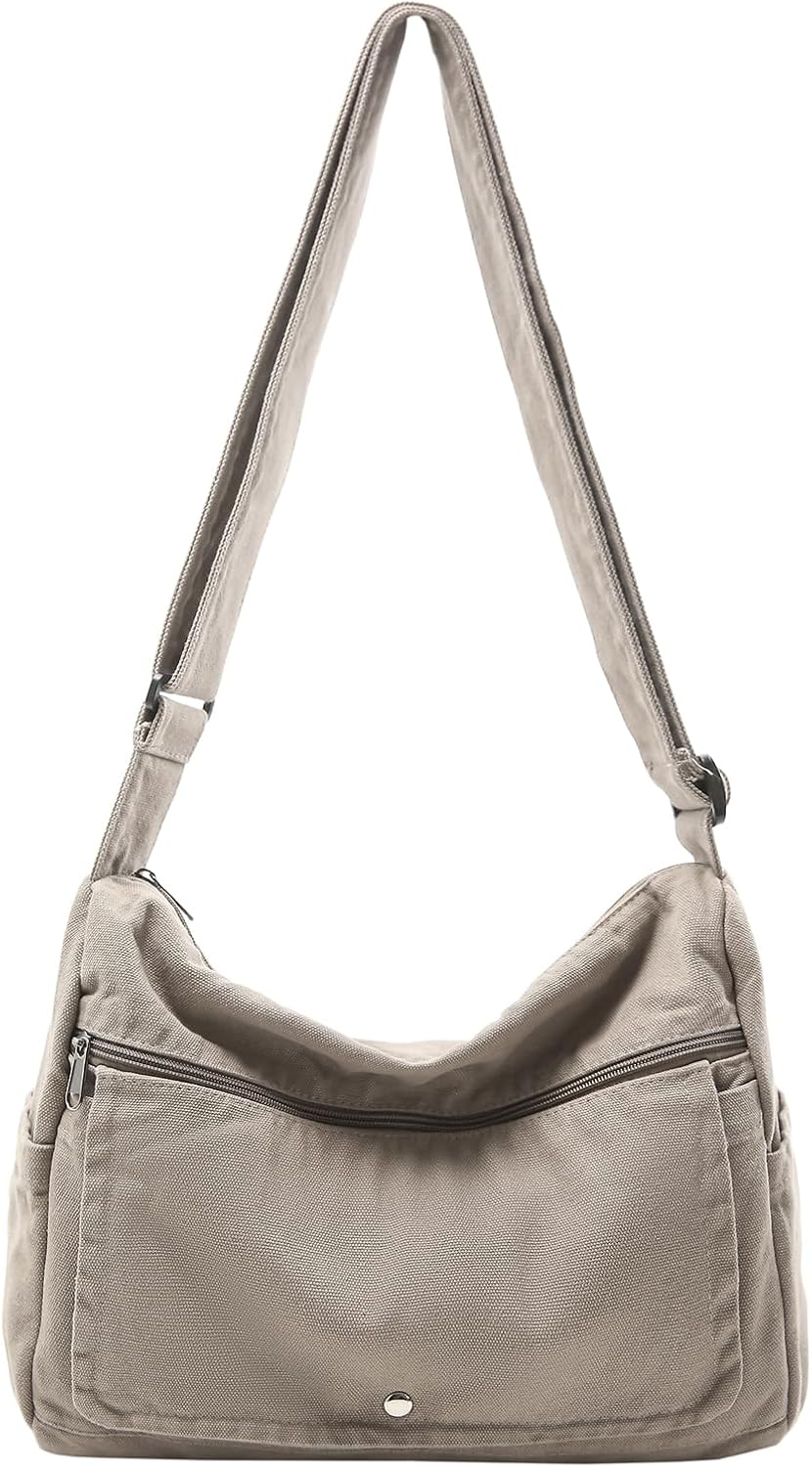 Canvas Messenger Bag for Women Hobo Crossbody Shoulder Bag Vintage Satchel Tote Handbag with Multiple Pockets