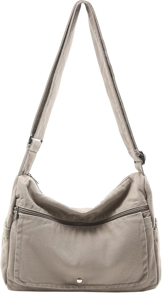 Canvas Messenger Bag for Women Hobo Crossbody Shoulder Bag Vintage Satchel Tote Handbag with Multiple Pockets