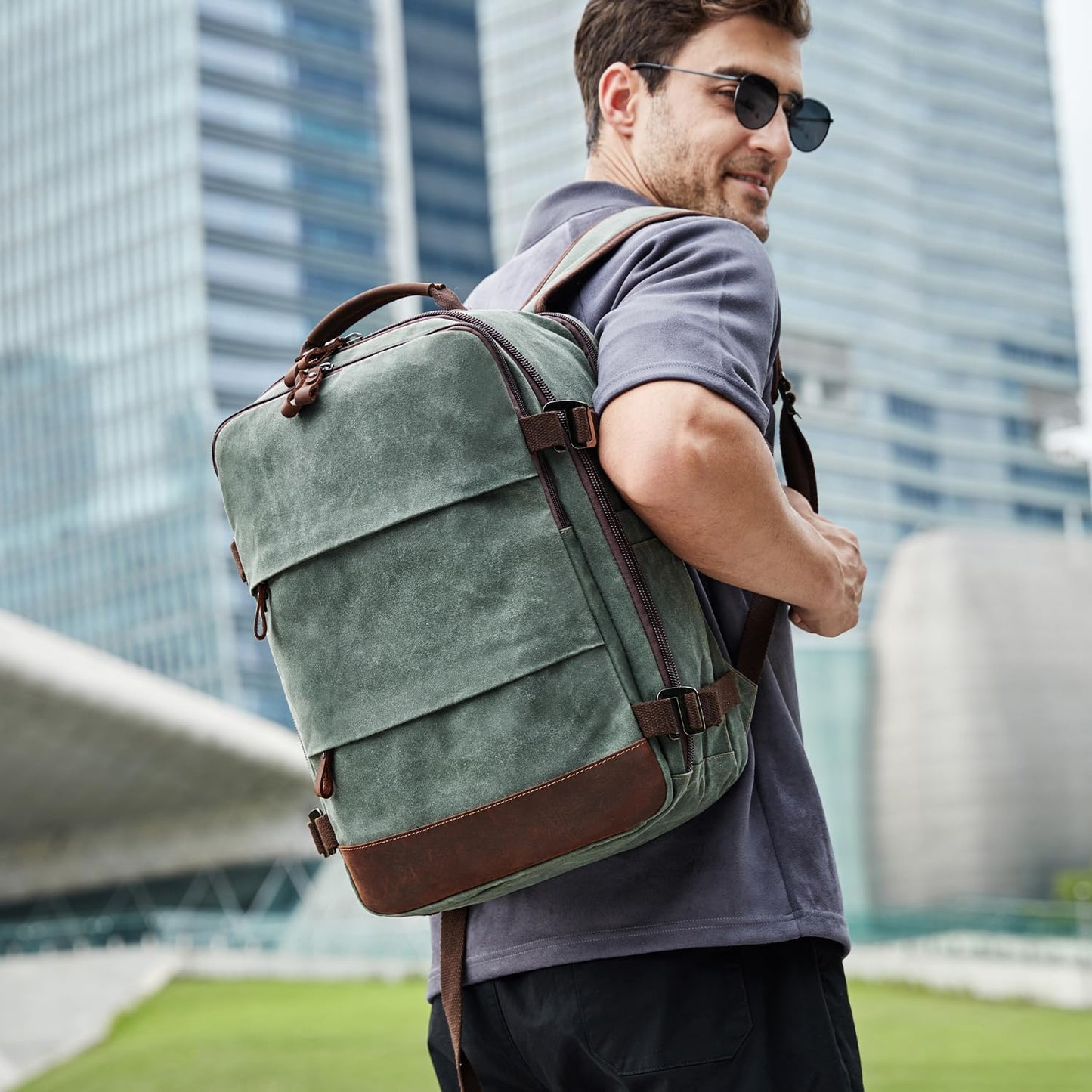 Travel Backpack for Men Carry On Backpack Flight Approved Personal Item Backpack, 17 inch Laptop Backpack Casual Daypack Weekender Business Hiking Backpack, Dark Green