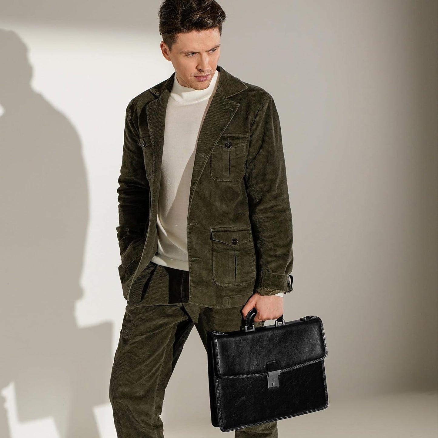 Time Resistance Leather Briefcase - Italian Handmade Leather Laptop Bag - Handbag for Men