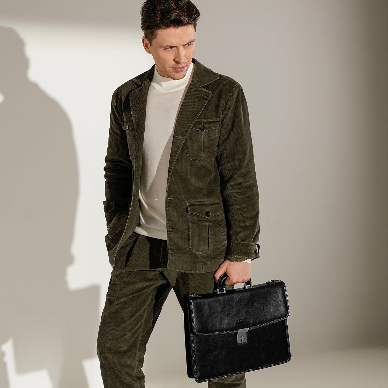 Time Resistance Leather Briefcase - Italian Handmade Leather Laptop Bag - Handbag for Men