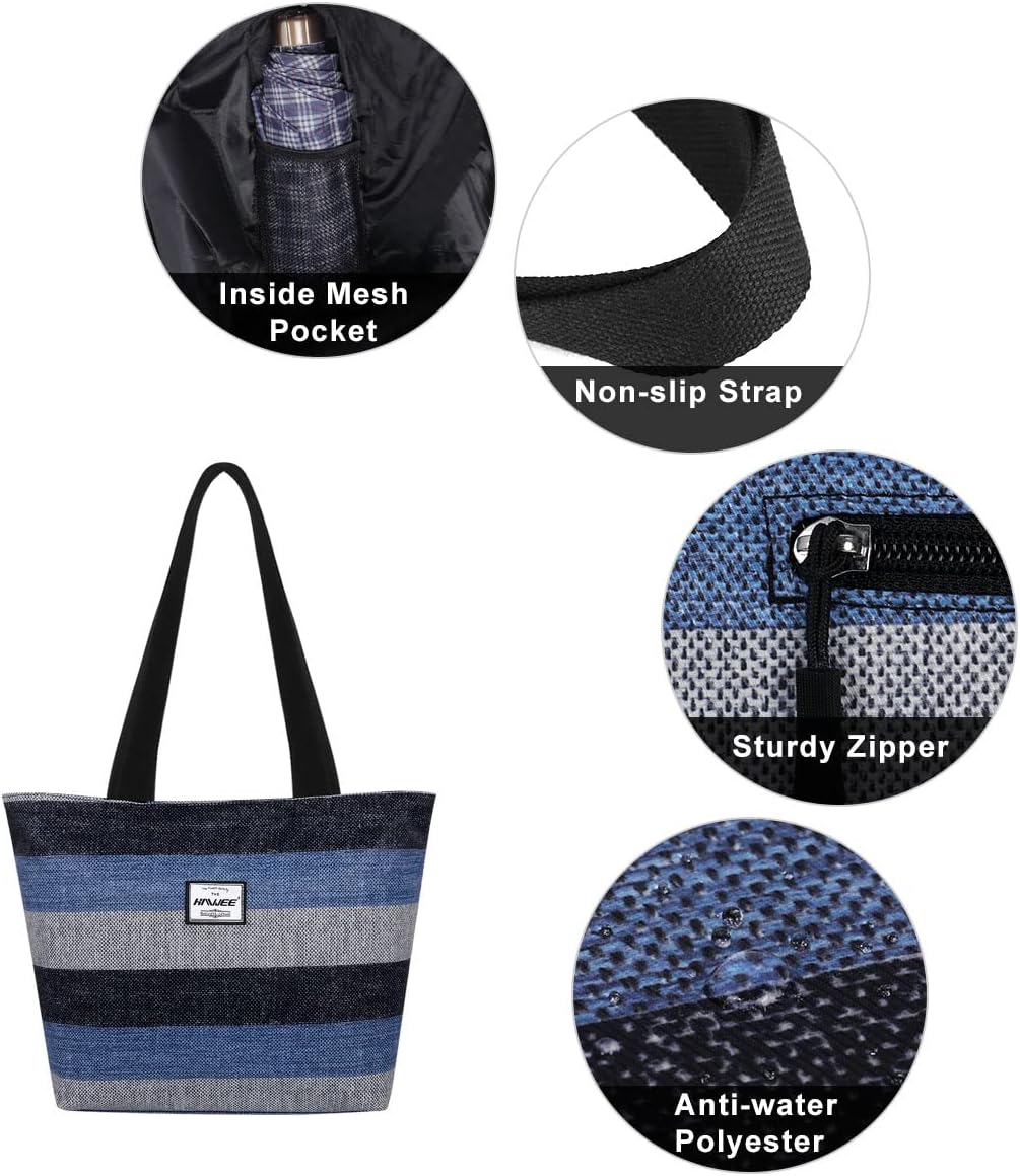 Tote Bag with Zipper for Women Inside Mesh Pocket Heavy Duty Casual Anti-water Cloth Travel Shoulder Handbag
