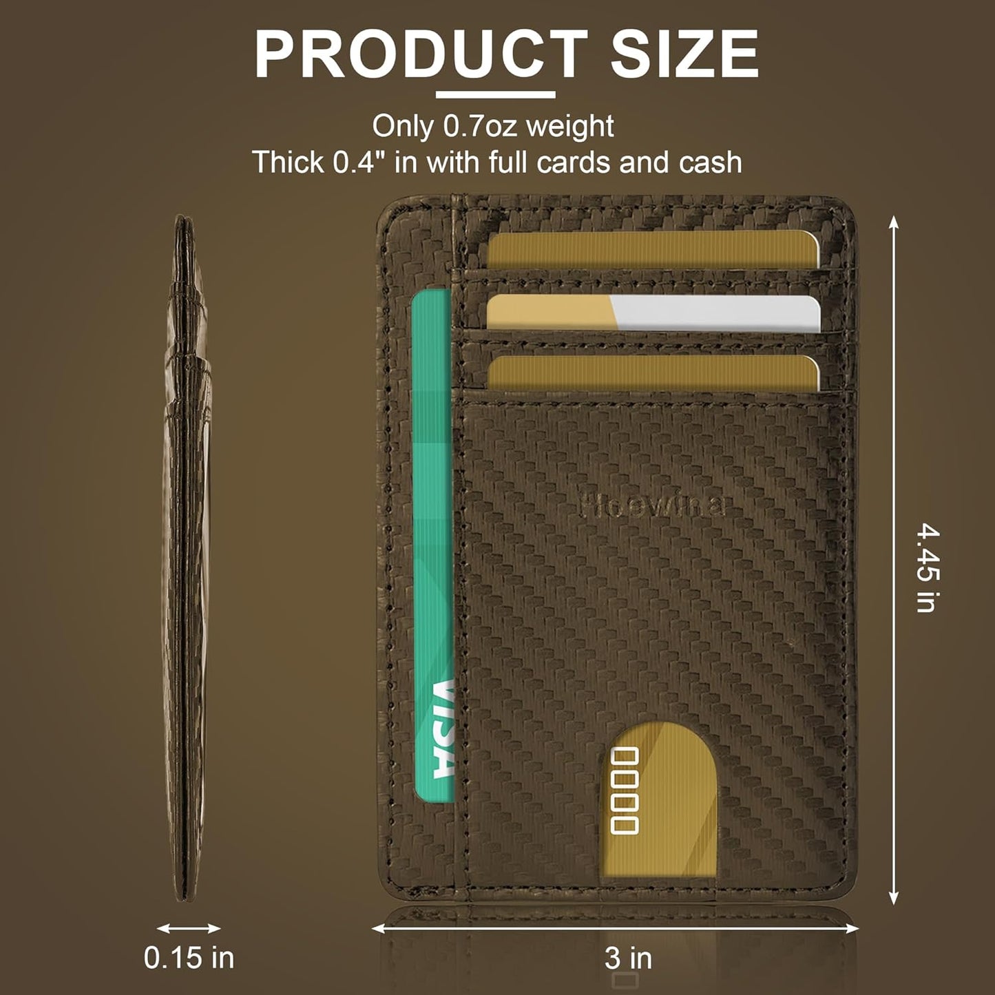 Hoewina Slim Wallet for Men, Credit Card Holder Wallet, Minimalist Design - RFID Blocking Front Pocket Leather Thin Wallet for Men and Women（Carbon Fiber Coffee）