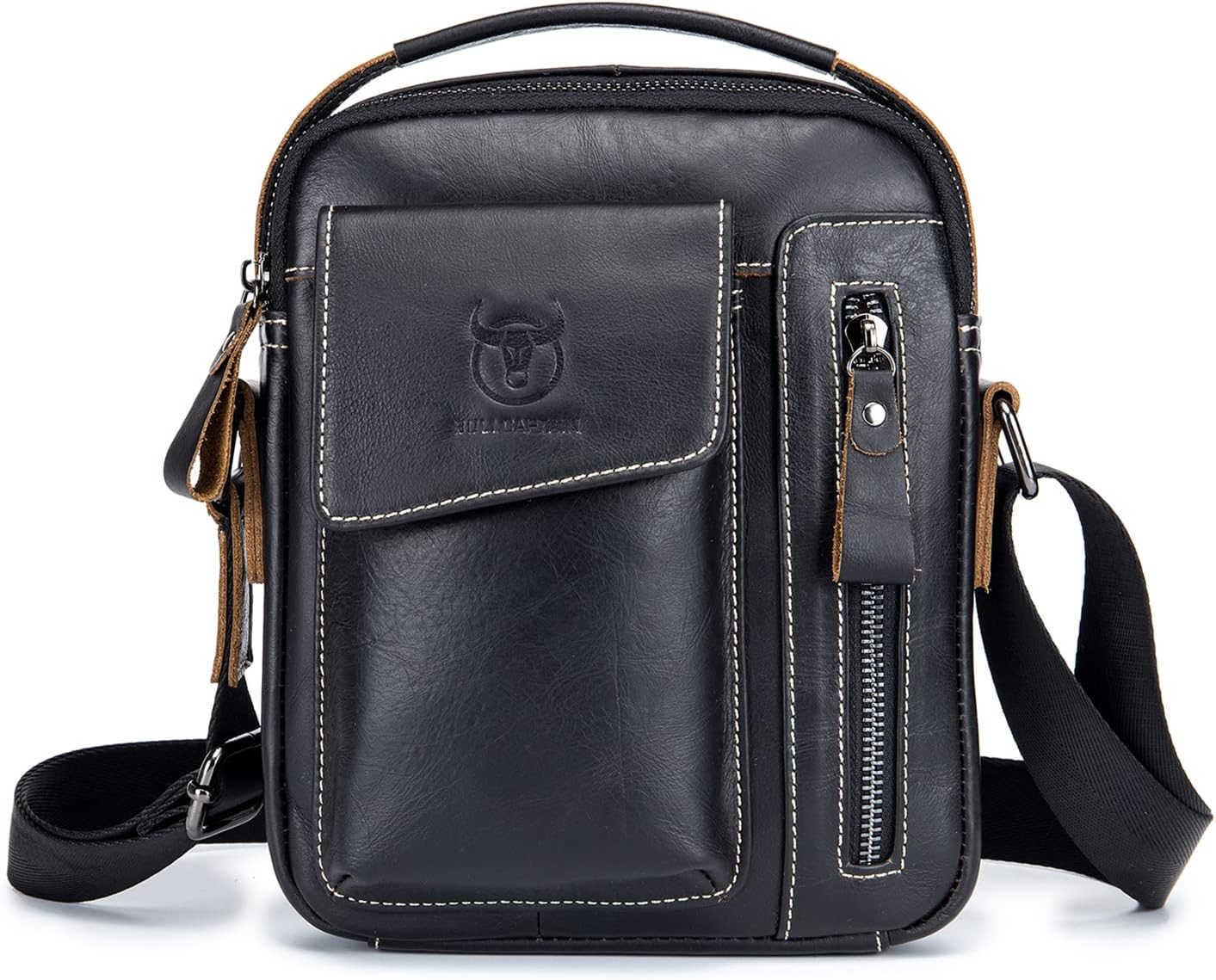 LUKZIJAES Small Genuine Leather Shoulder Bag Men Messenger Handbag Lightweight Sling Crossbody Bag