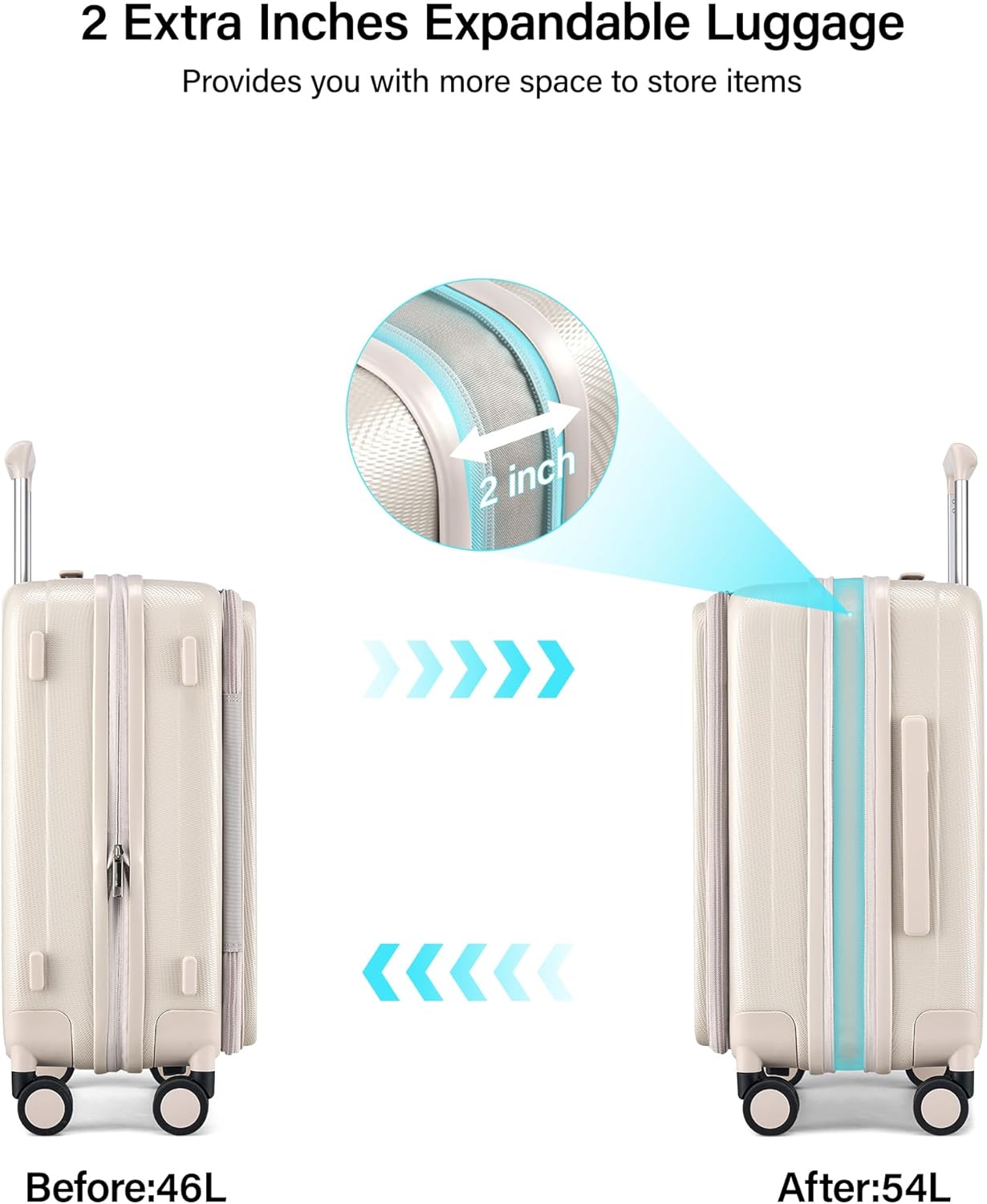 Hanke 20 Inch Expandable Carry On Luggage Airline Approved Top Opening Hard Shell Suitcases with Wheels Lightweight Travel Luggage Carry On Suitcase for Woman Men-Ivory White