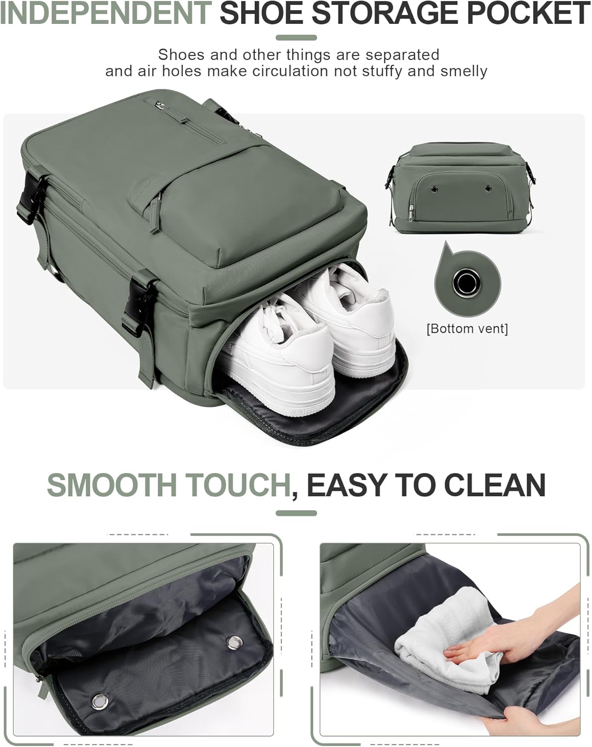 VGCUB Travel Backpack for Women Men for Spirit Airlines Personal Item Bag 18x14x8 Inches Laptop College Waterproof Carry on Flight Approved Work Backpack Mochila de Viaje,Army green