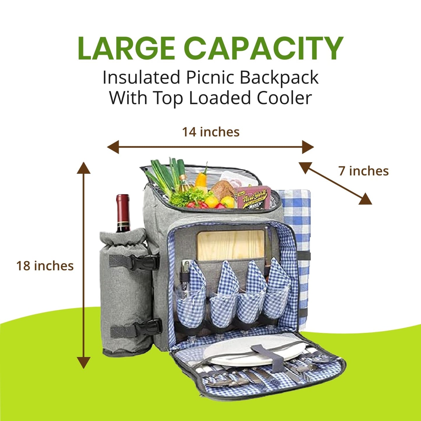 Nature Gear Picnic Backpack for 4, Insulated Picnic Set with Dinnerware, Wine Cooler, Blanket &
