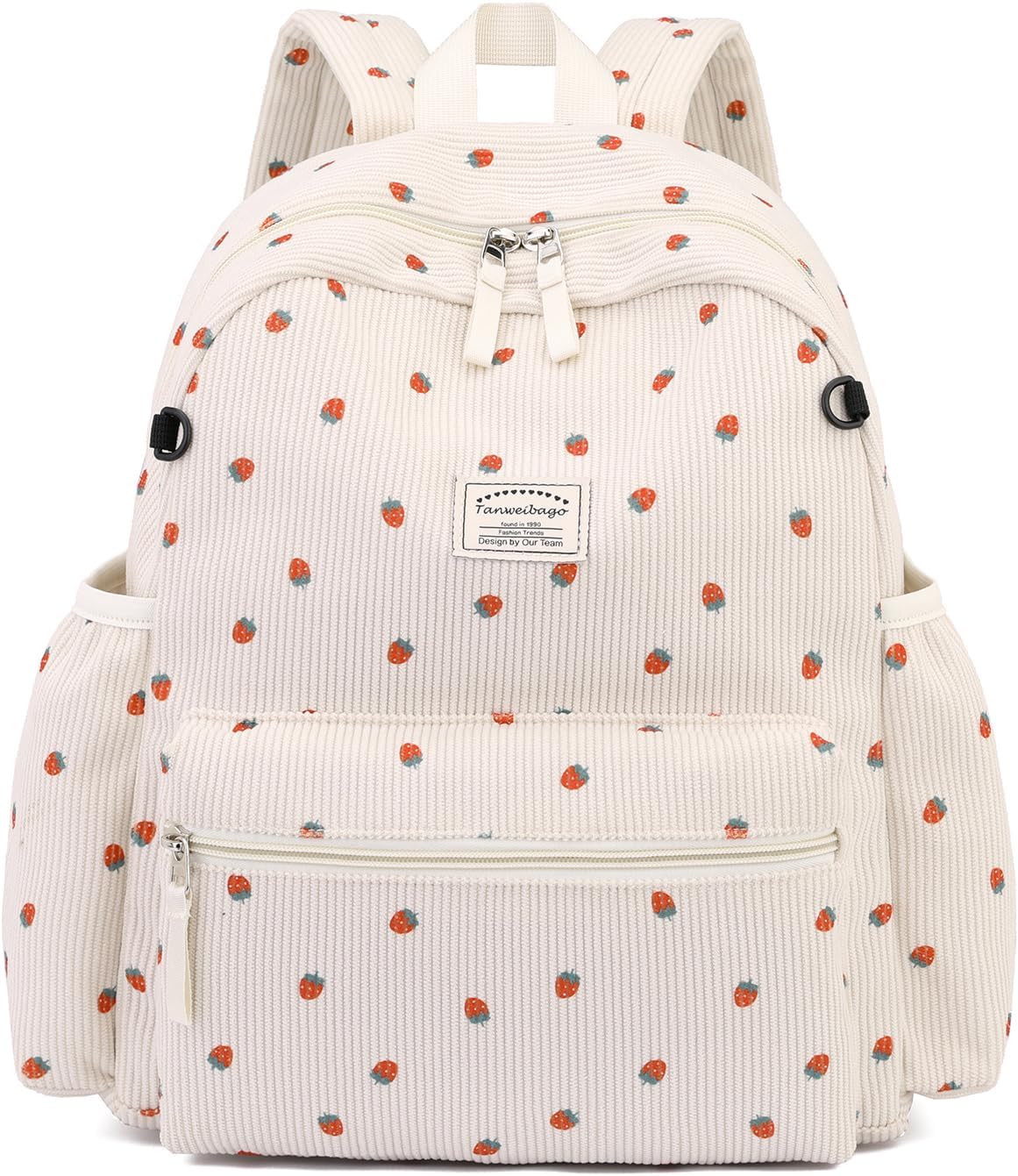 Corduroy Kids Backpack for Boys Girls 2-5 Toddler Backpacks for Primary Elementary Kindergarten (Strawberry Beige, Small (13.7" H Fit A4 Folder))