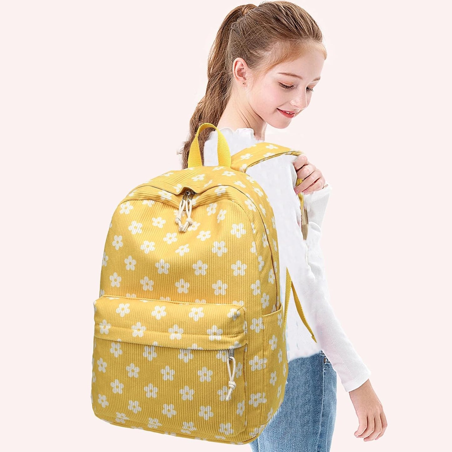 School Backpack for Teen Girls Bookbags Elementary High School Corduroy Laptop Bags Women Travel Daypacks