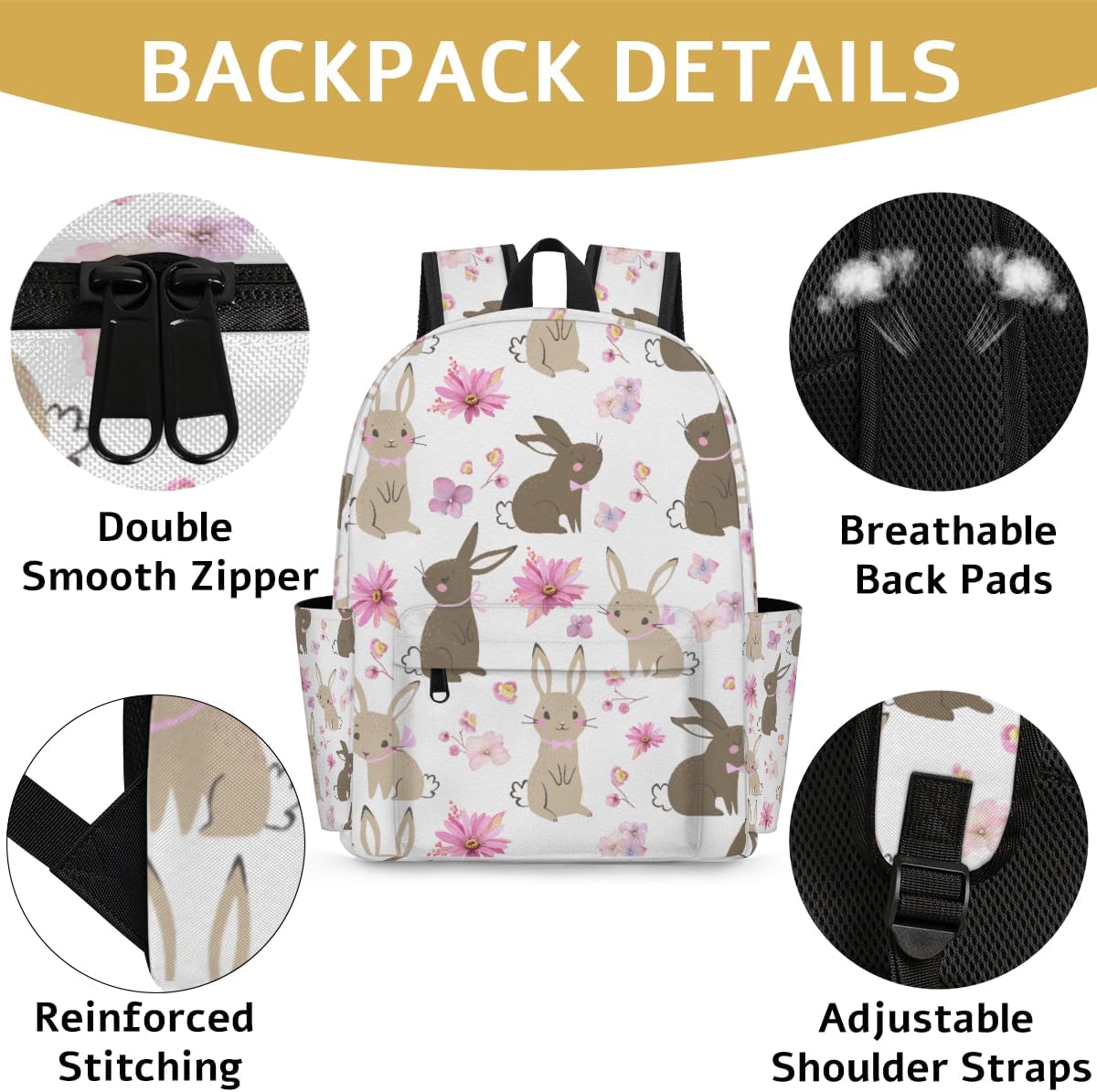Easter Bunny Kids Backpack for Boys Girls Rabbit Flower Preschool Toddler Backpack Kindergarten Nursery Bookbag Travel Children Lightweight School Bag