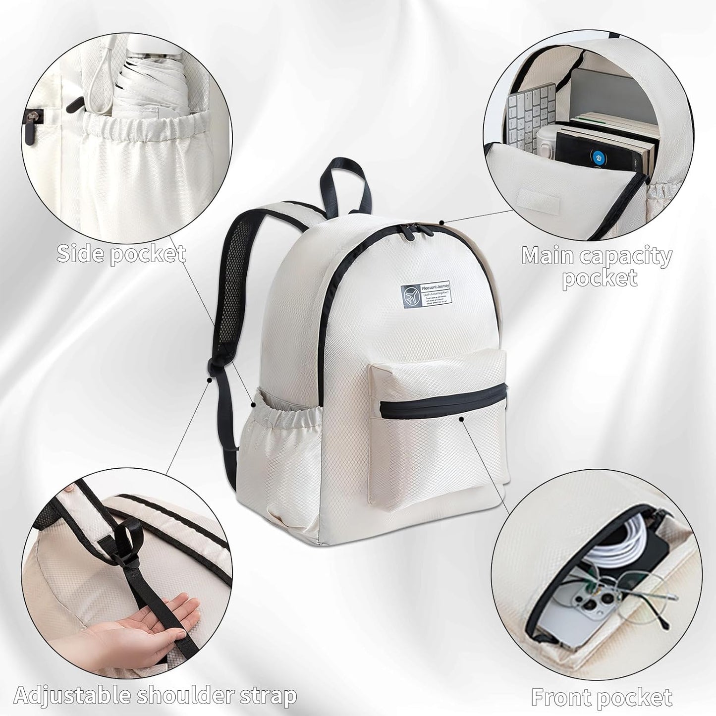 Lightweight Packable Backpack Travel Hiking Daypack Foldable Backpack for Men Women (Beige)