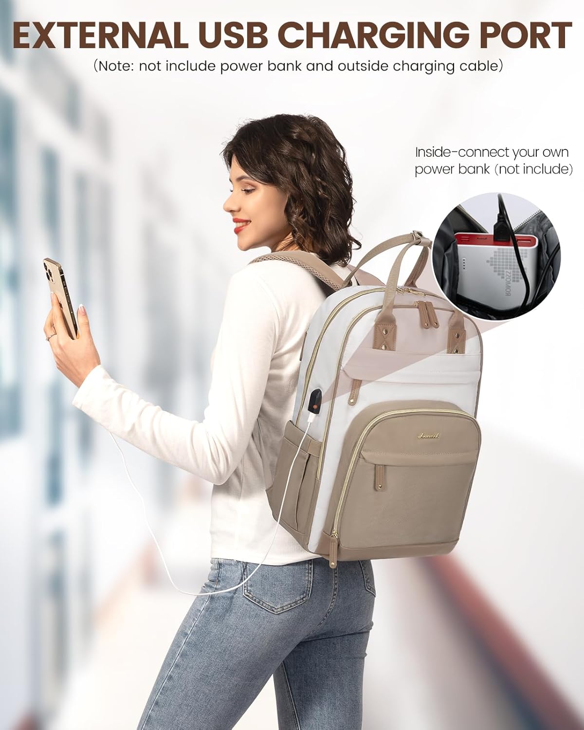 LOVEVOOK Backpack for Women,Laptop Backpack Women,Fits 17 Inch Laptop Bag,School Backpacks,Fashion Travel Work Anti-theft Bag,Waterproof Business Computer College Backpack Purse,Beige-Khaqi