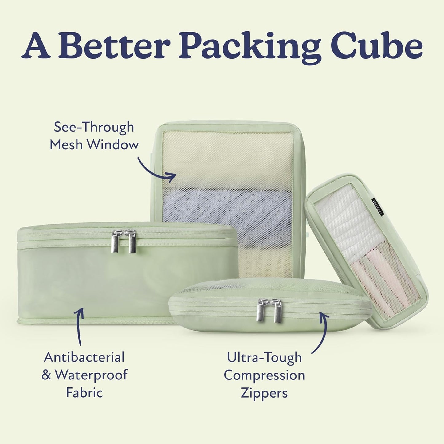 Vandel Space-Saving Compression Packing Cubes for Women, Men, Compressible Carry On Suit Case