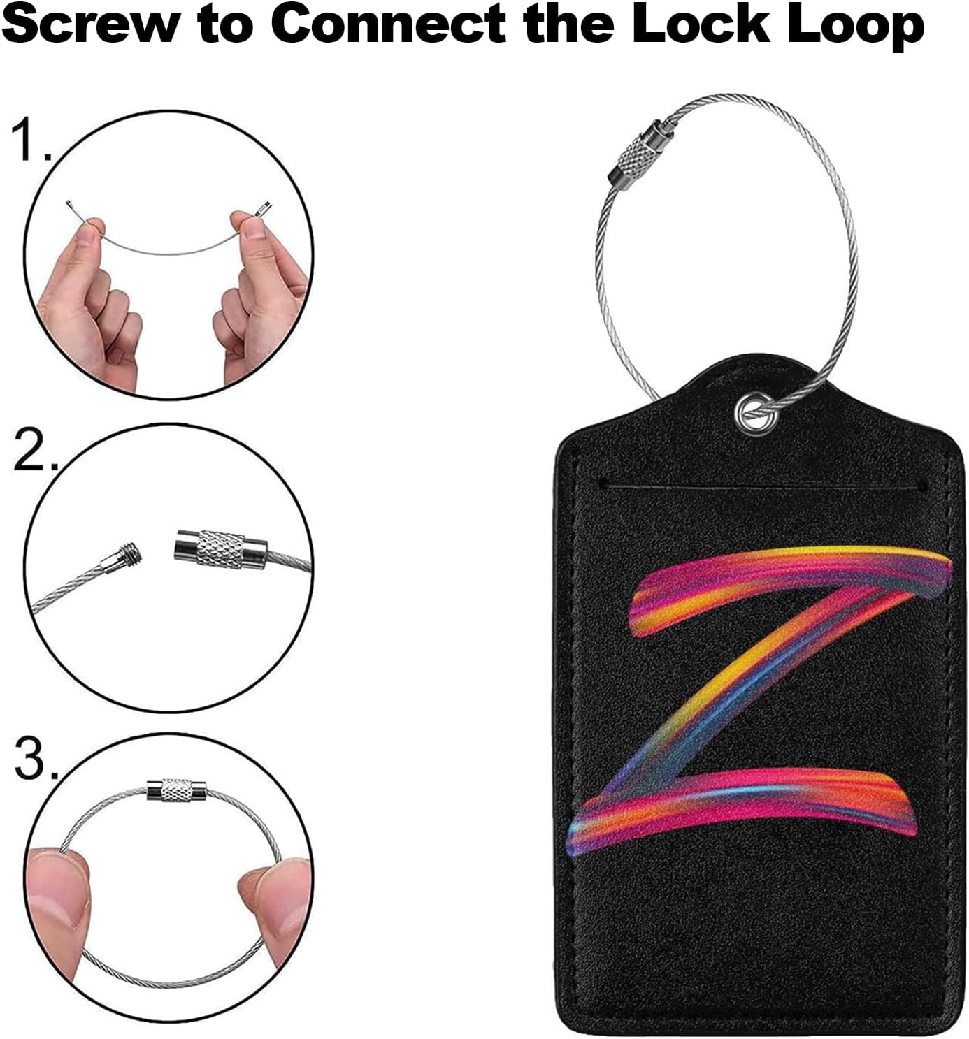2 Pack Initial Luggage Tags for Suitcase, Colorful Letter Design Cruise Name Bag Tags, Novelty Baggage Identifiers with Full Privacy Cover, Leather ID Label for Women Men Kids Travel, Rainbow Letter Z