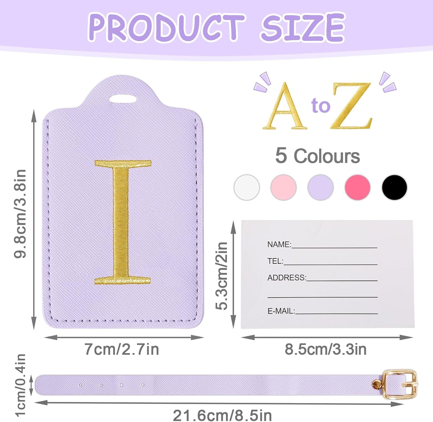 Initial Letter Luggage Tags for Suitcases, Embroidered Monogrammed Suitcase Luggage Identifier Name Tag, PU Leather TSA Approved Luggage Tags, Bag Tags for Men Women Kids Luggage Handbags(Purple I)