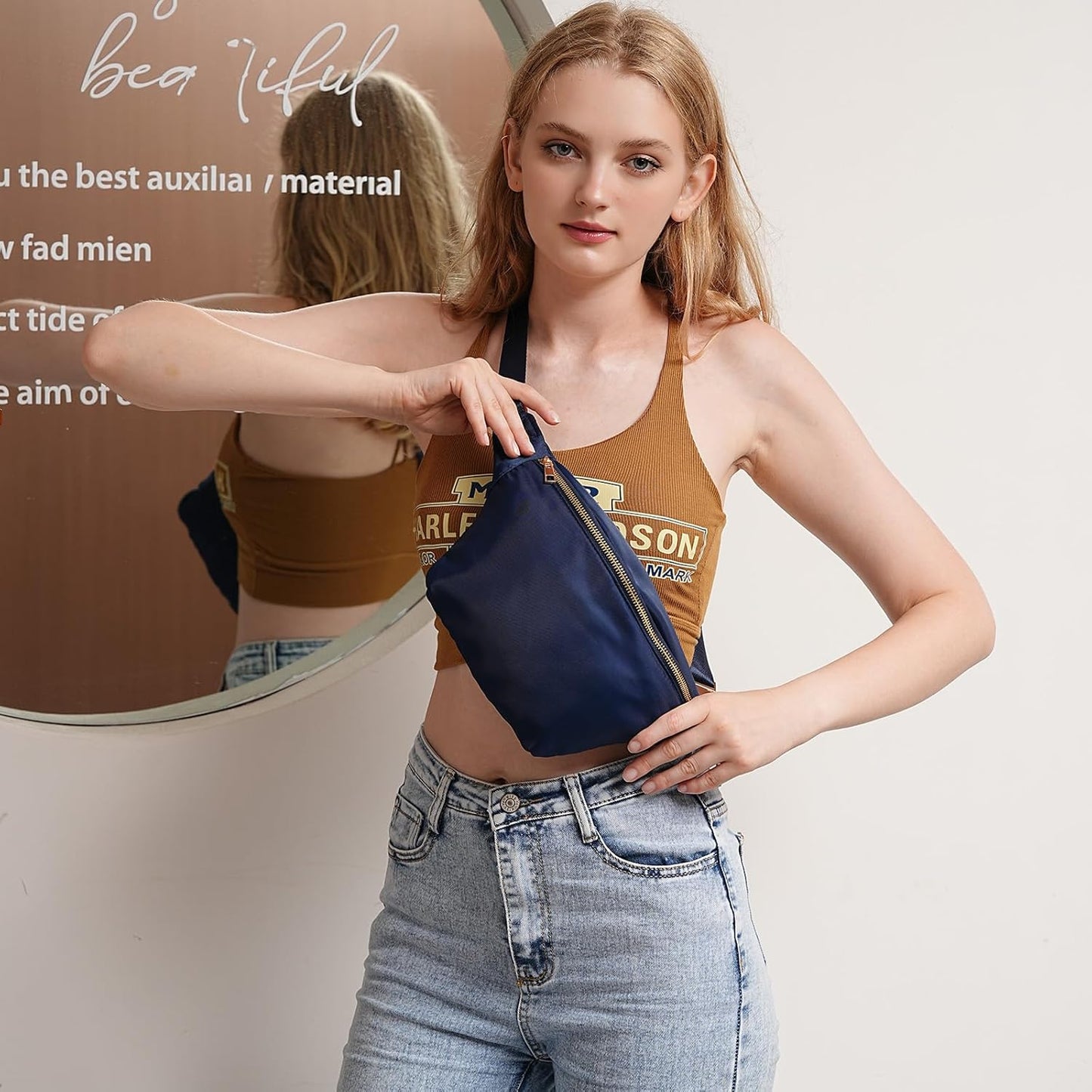 Fanny Packs for Women Fashion Waist Pack for Men Water-resistant Nylon Crossbody Sling Bags for Women Travel (Navy Blue)