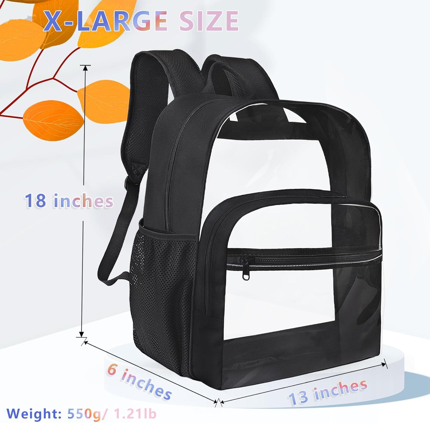 Clear Backpack for School, Heavy Duty Transparent Backpack with 0.6 mm PVC Bookbag 18 inch Clear Bag,Purple