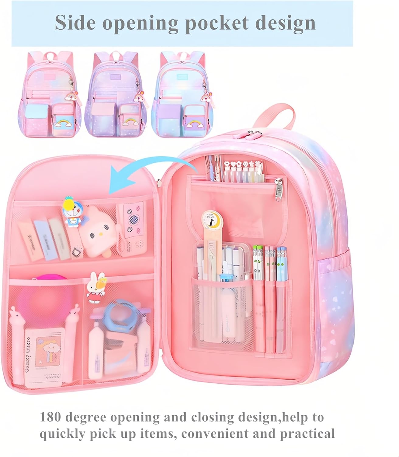 Gradient Kids Bookbag with Compartments - Cute Backpacks for Elementary School Girls