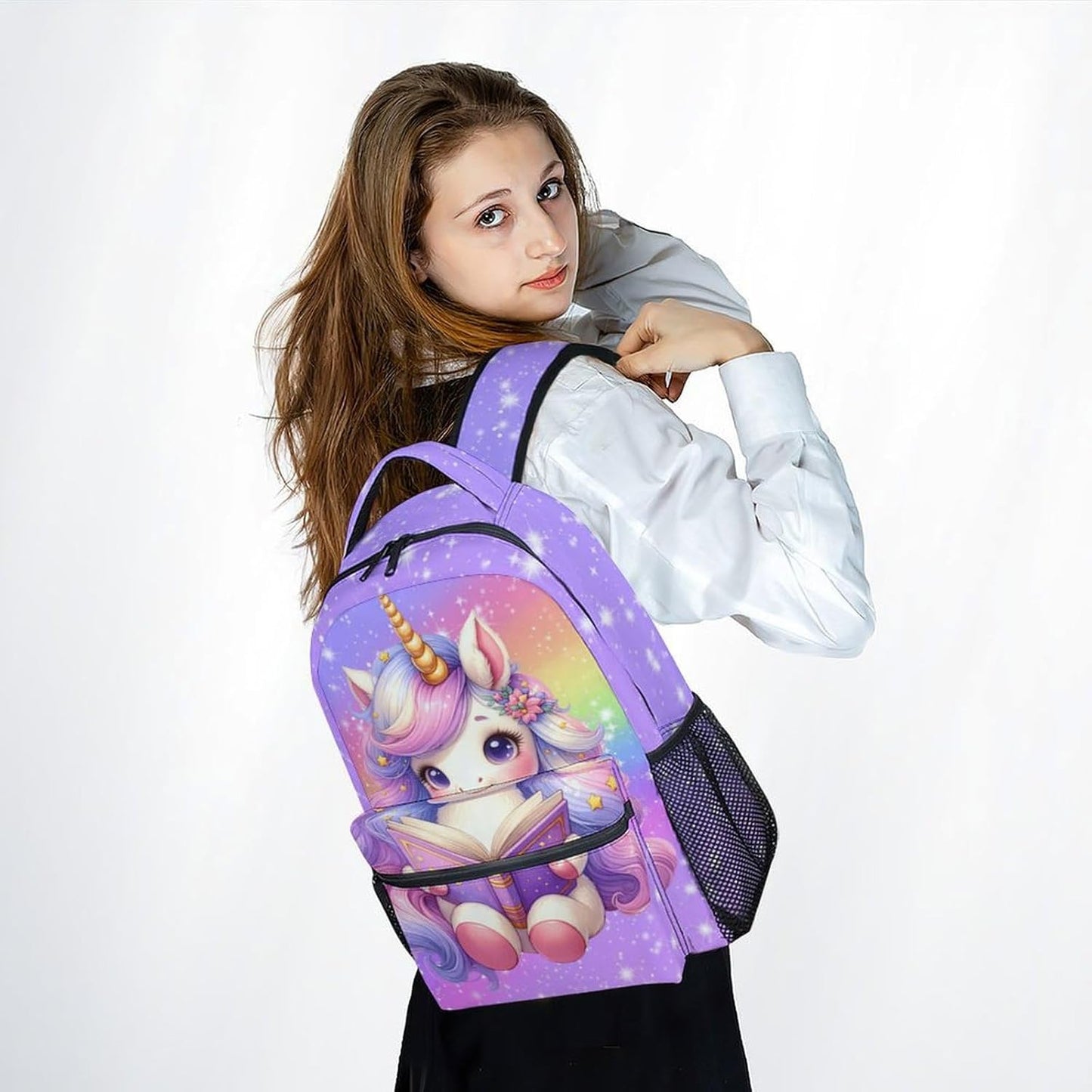 Girls Backpack, Unicorn Backpacks for Kids, 17" Toddler Bookbag for Elementary Preschool Kindergarten, Cute Rainbow School Bag