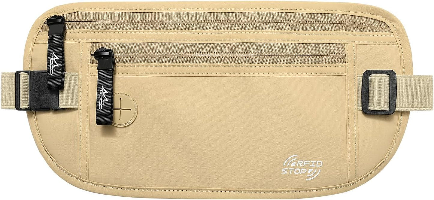 MoKo Secure Travel Money Belt, Undercover Hidden RFID Blocking Travel Wallet, Anti-Theft Passport Wallets for Men Women