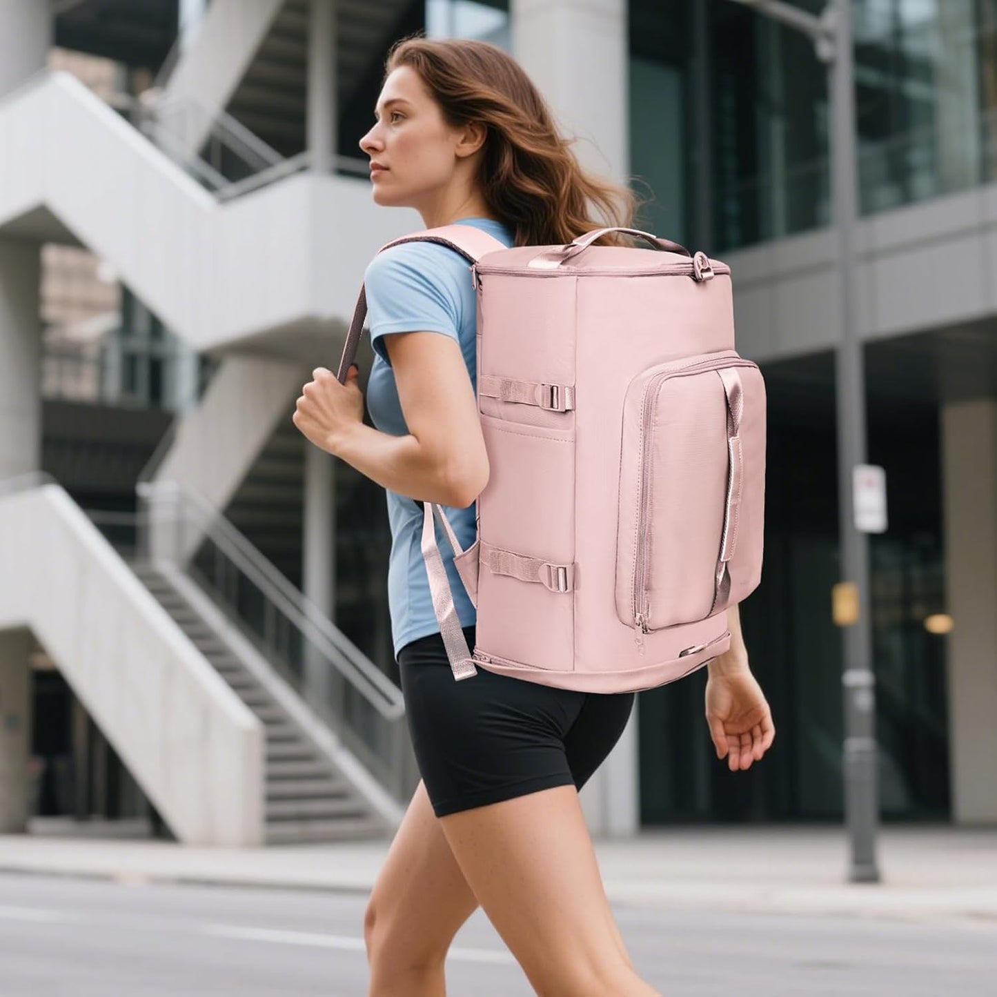 Gym Bag with Shoes Compartment and Wet Pocket - Sports Duffle for Men and Women, Travel Backpack Weekender Overnight Bag Pink- MIYCOO