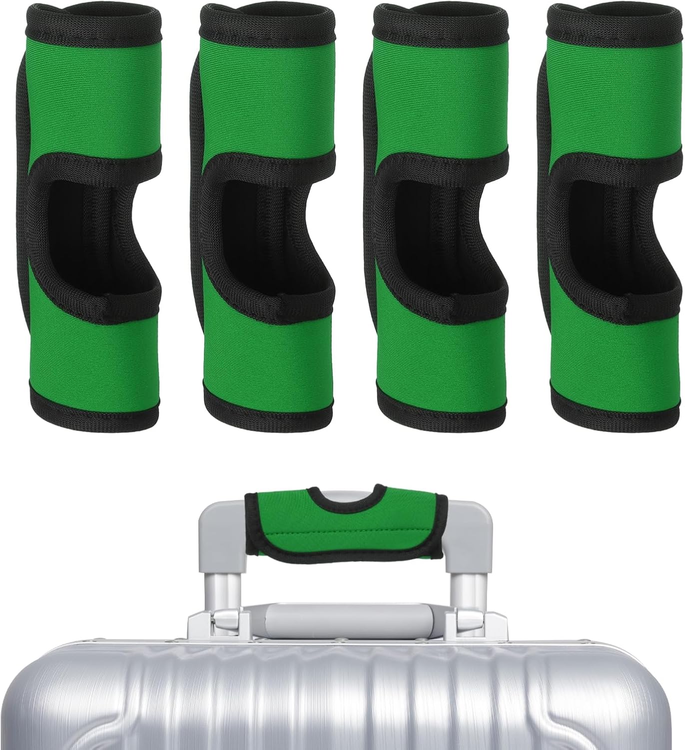 uxcell Luggage Handle Wrap, 4 Pcs Hollow Neoprene Handbag Grip Cover Protector Luggage Identifiers Suitcase Handle Wraps for Luggage Suitcase Travel Bags, Dark Green