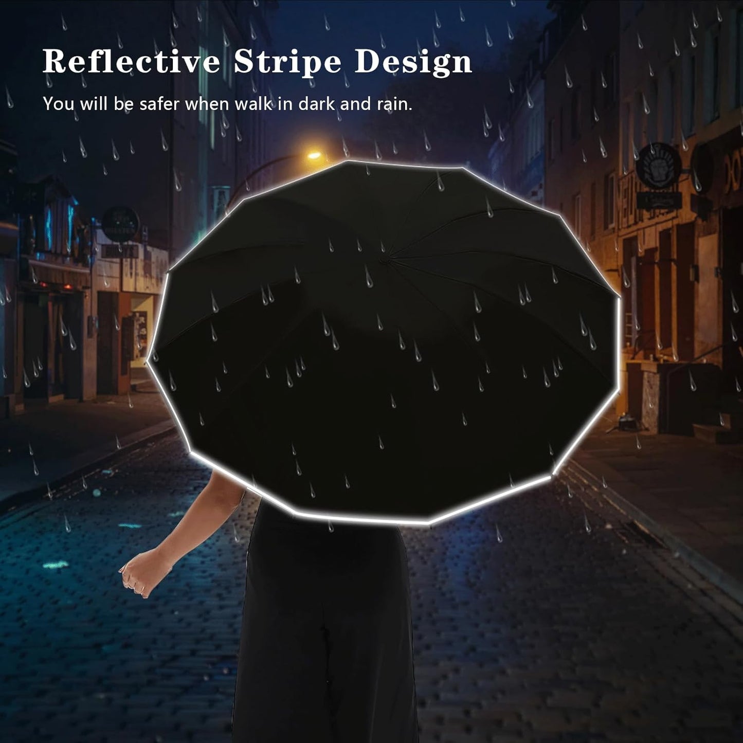 Large Double-Ribs Umbrella Automatic Folding Umbrella for Women Men, Travel, UPF 50+ UV Protection,46-Inch, 12 Ribs, Light Green