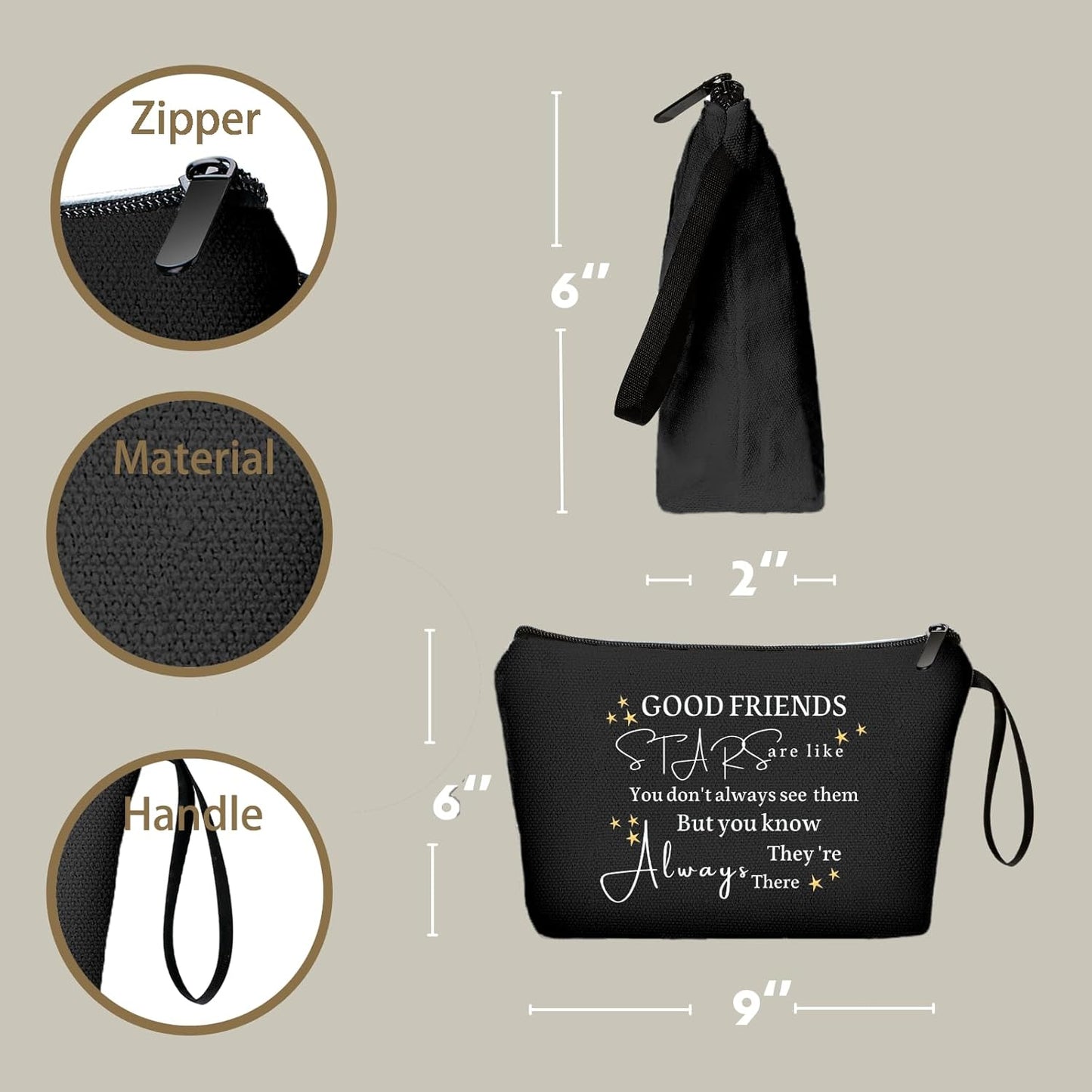 SEAMOON Friend & Bestie Birthday Gifts - Black Makeup Bag, Unique Women's Gifts