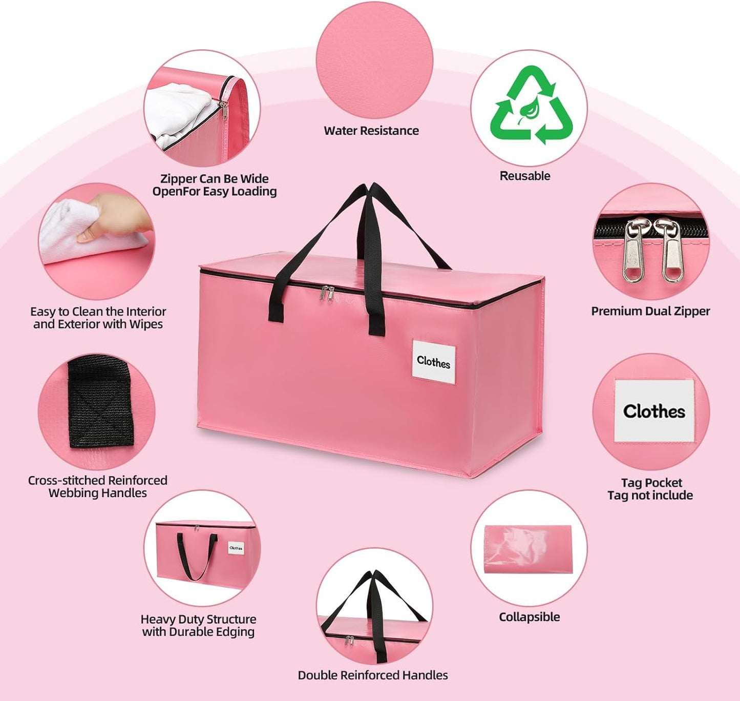 Extra Large Moving Bags with Zipper - Heavy Duty Tote for Packing Clothes, Durable Storage Bin