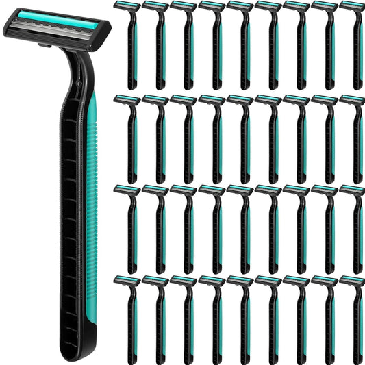 240 Pack Disposable Twin Blade Razors Individually Wrapped, Clear Safety Cap， Multipurpose Portable Shave Razor for Man Woman Bathing Hotel Travel (Green)