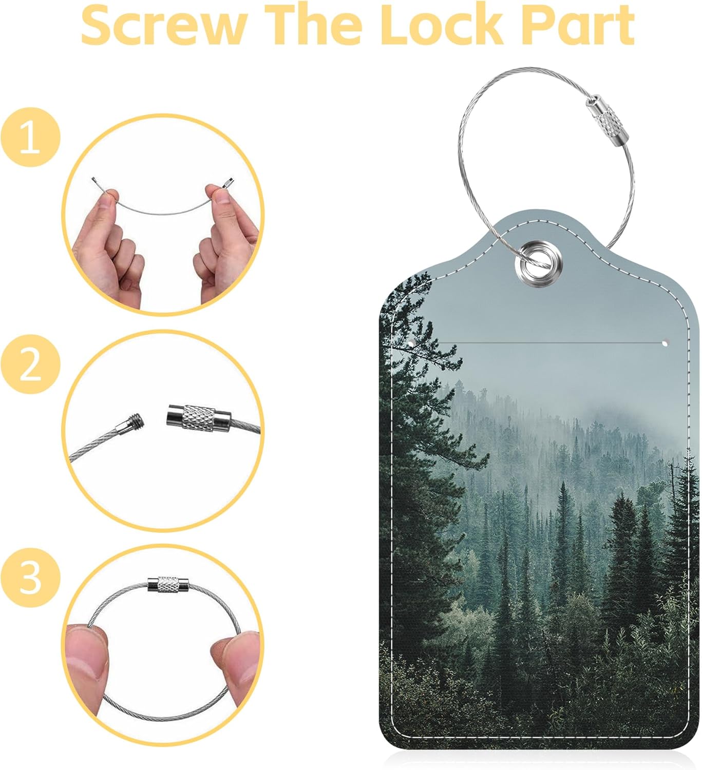 Misty Valley and Dark Forest Luggage Tags 2PCS PU Leather Suitcases Tag with Stainless Steel Loop and Privacy Name Address Cover Label Card for Women Men Travel