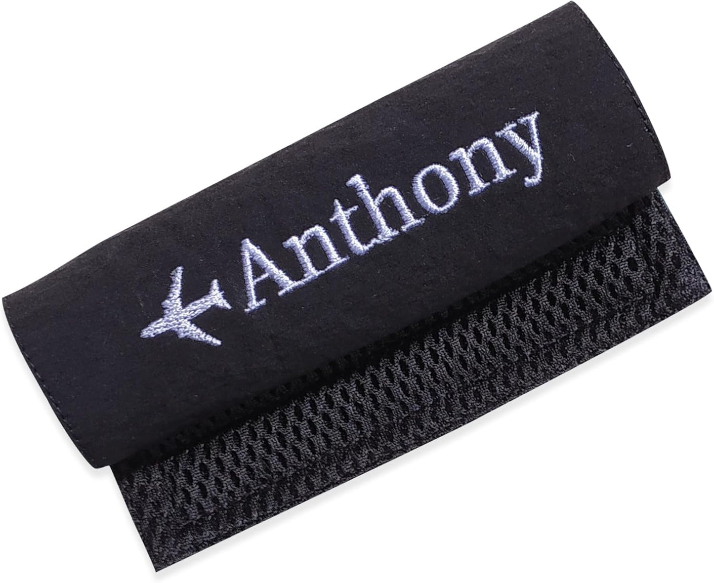 Personalized Luggage Handle Wrap Finder | Custom Embroidered Icon Monograms or Short Text ID Tag | Cover Identifier Marker for Suitcase or Bag | Grips Accessories for Travel by ACORD EU (Black)