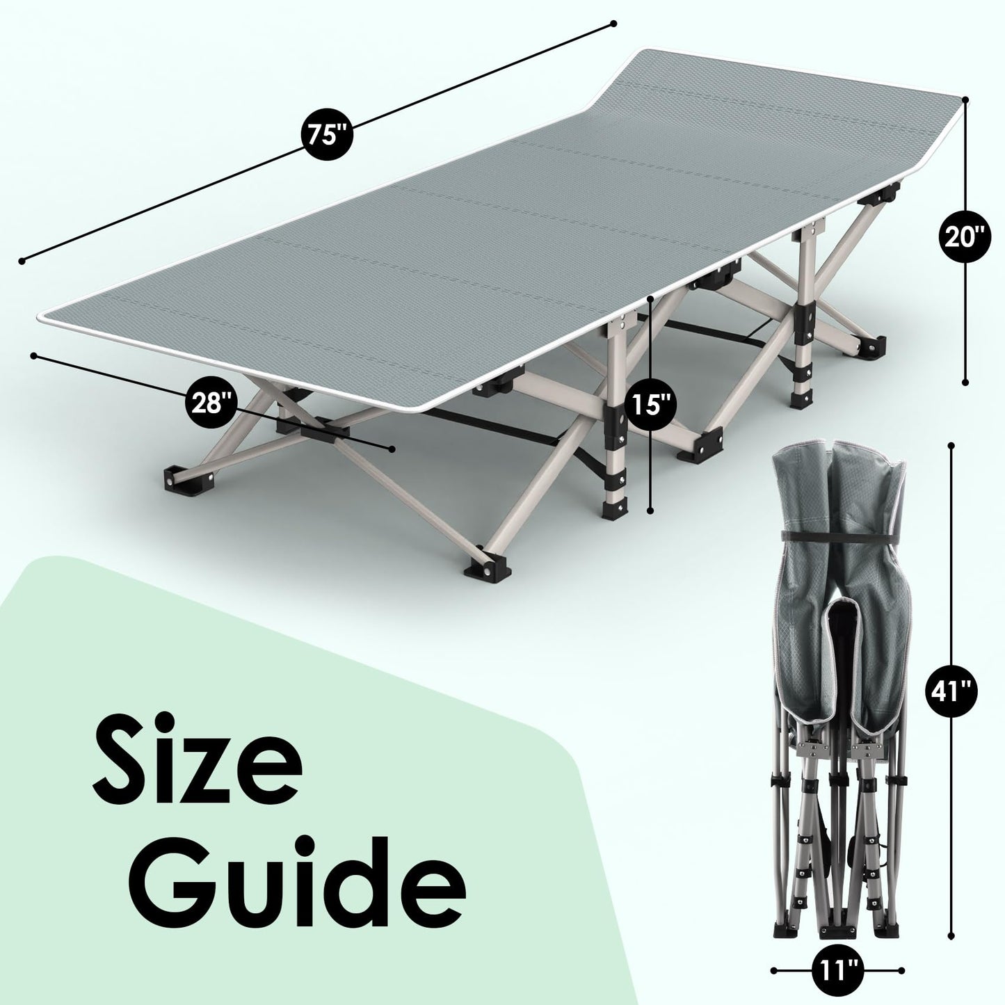 Suteck Camping Cot, Folding Camp Bed for Adults with Soft Thicker Cushion