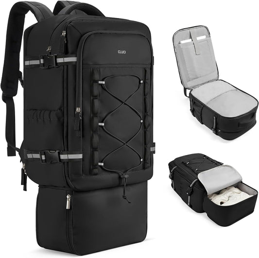 CLUCI Travel Backpack 30L, Waterproof Laptop Backpack Fits 17.3 Inch Laptop, Carry On Backpack with shoe compartment, Durable Expandable Go Bag, Large Hiking Backpack for Men Women（Black）