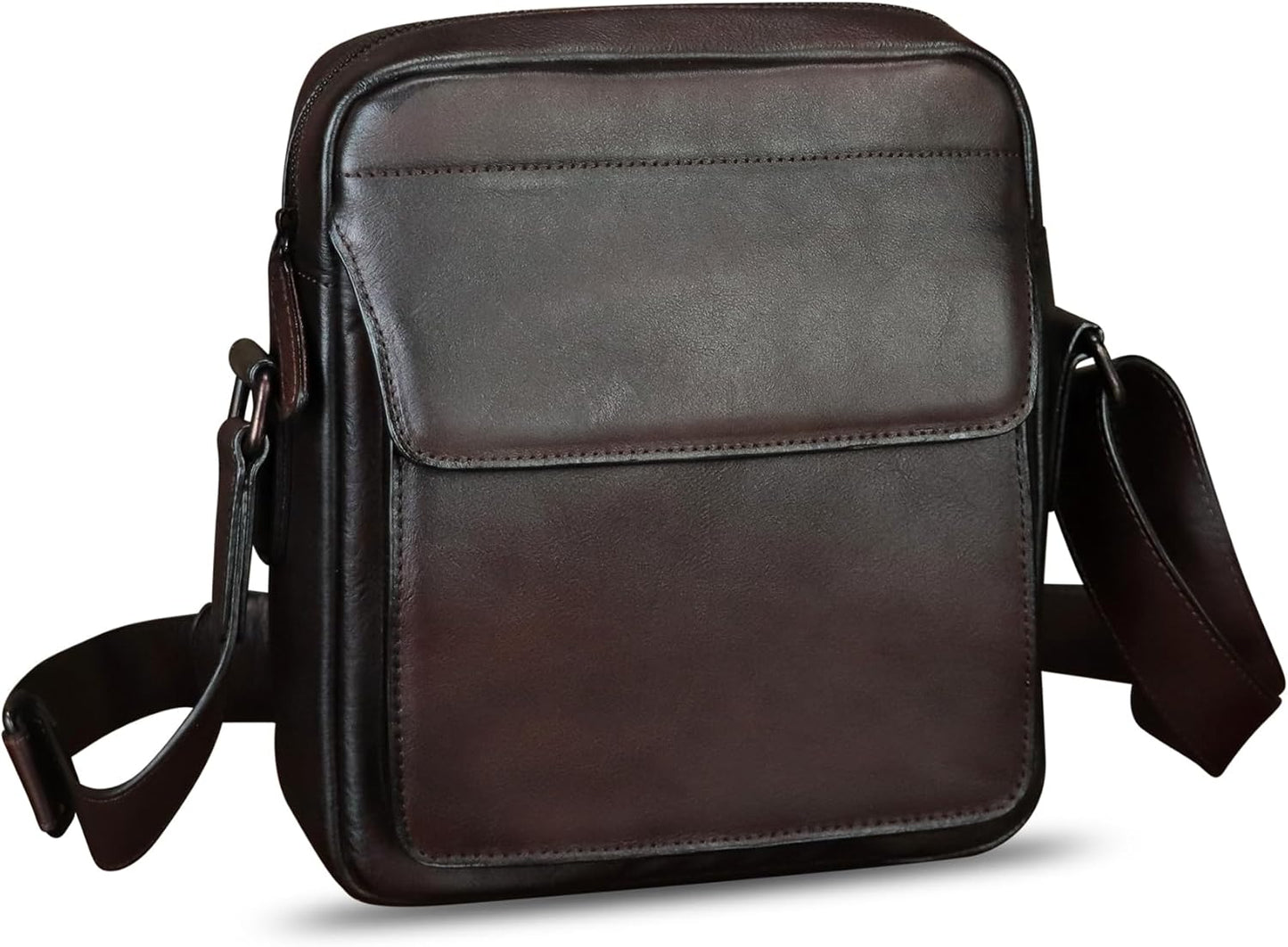 IVTG Genuine Leather Messenger Bag for Men Crossbody Shoulder Bag Satchel Casual Sling Daypack Work Business Daily Purse