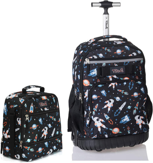 Tilami Rolling Backpack 19 inch with Lunch Bag Wheeled Laptop Backpack, Astronaut