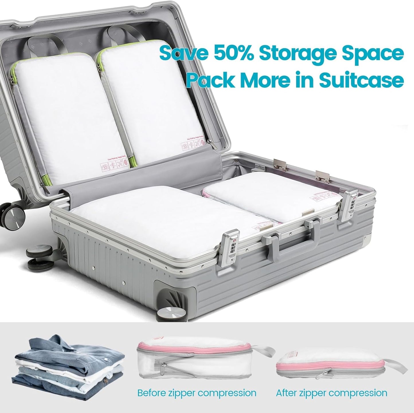 Cambond Compression Packing Cubes for Travel Women - Travel Bags Luggage Organizers Travel Essentials Compression Cubes for Travel Carry on Suitcases Organizer