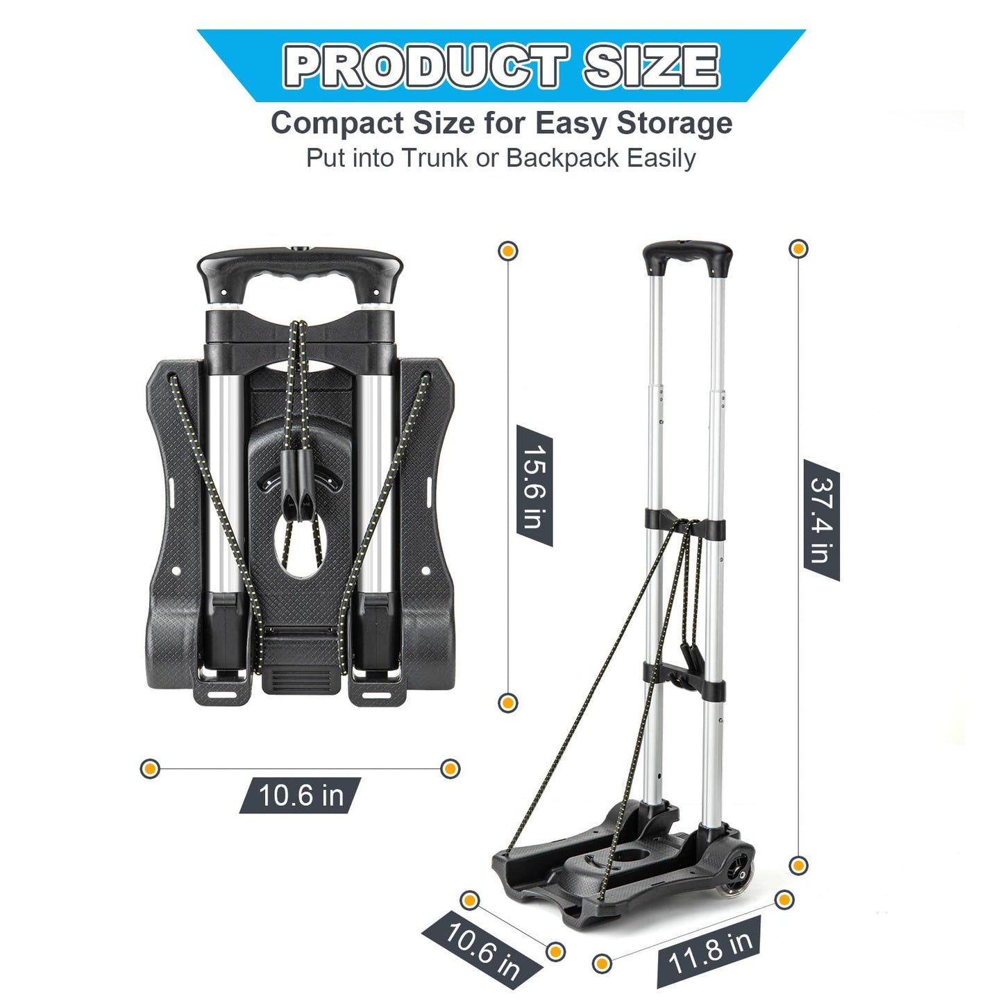 Vsaikeo Small Folding Hand Truck Dolly with 2 Wheels, Foldable Luggage Cart